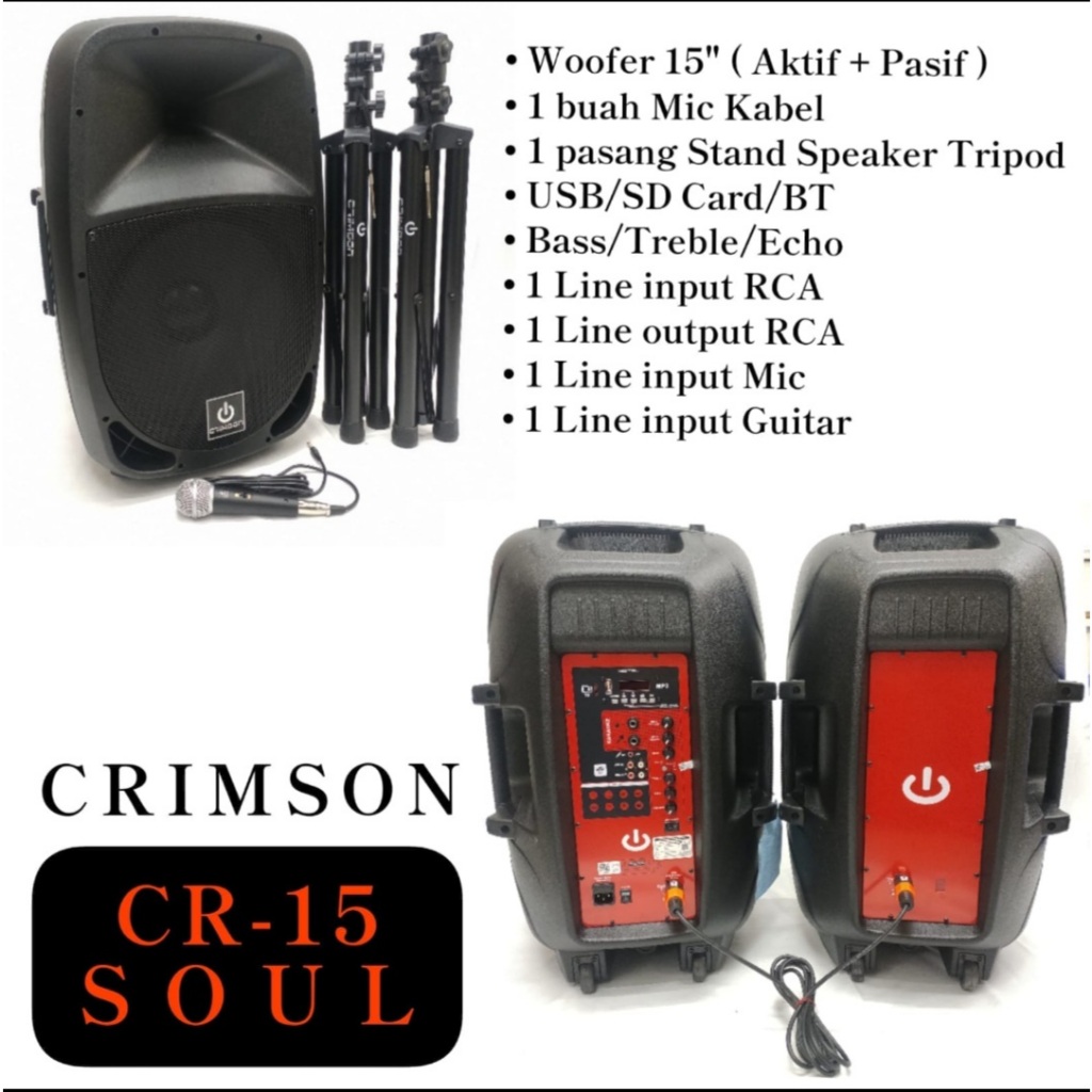 Speker 15" inch pasif + aktif CRIMSON CR-15 SOUL speaker aktif paket lengkap