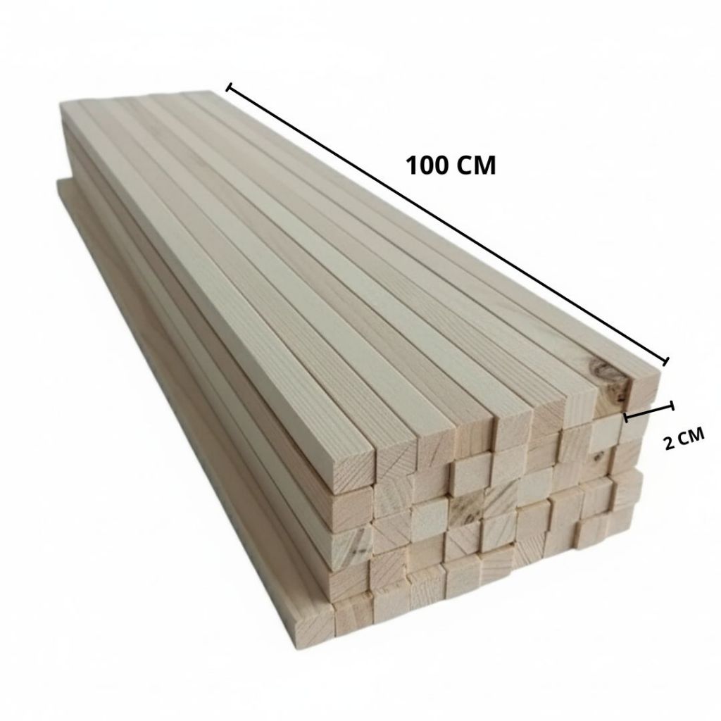 Paket 4 Pcs Stick Kayu Kotak Panjang Stik Serbaguna - List Kayu Dinding Tempel - Kayu Reng 1 Meter