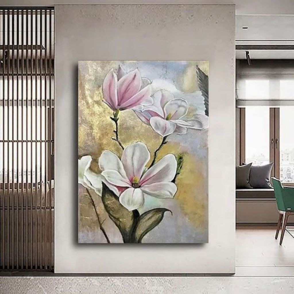 lukisan dinding bunga tulip tekstur timbul modern