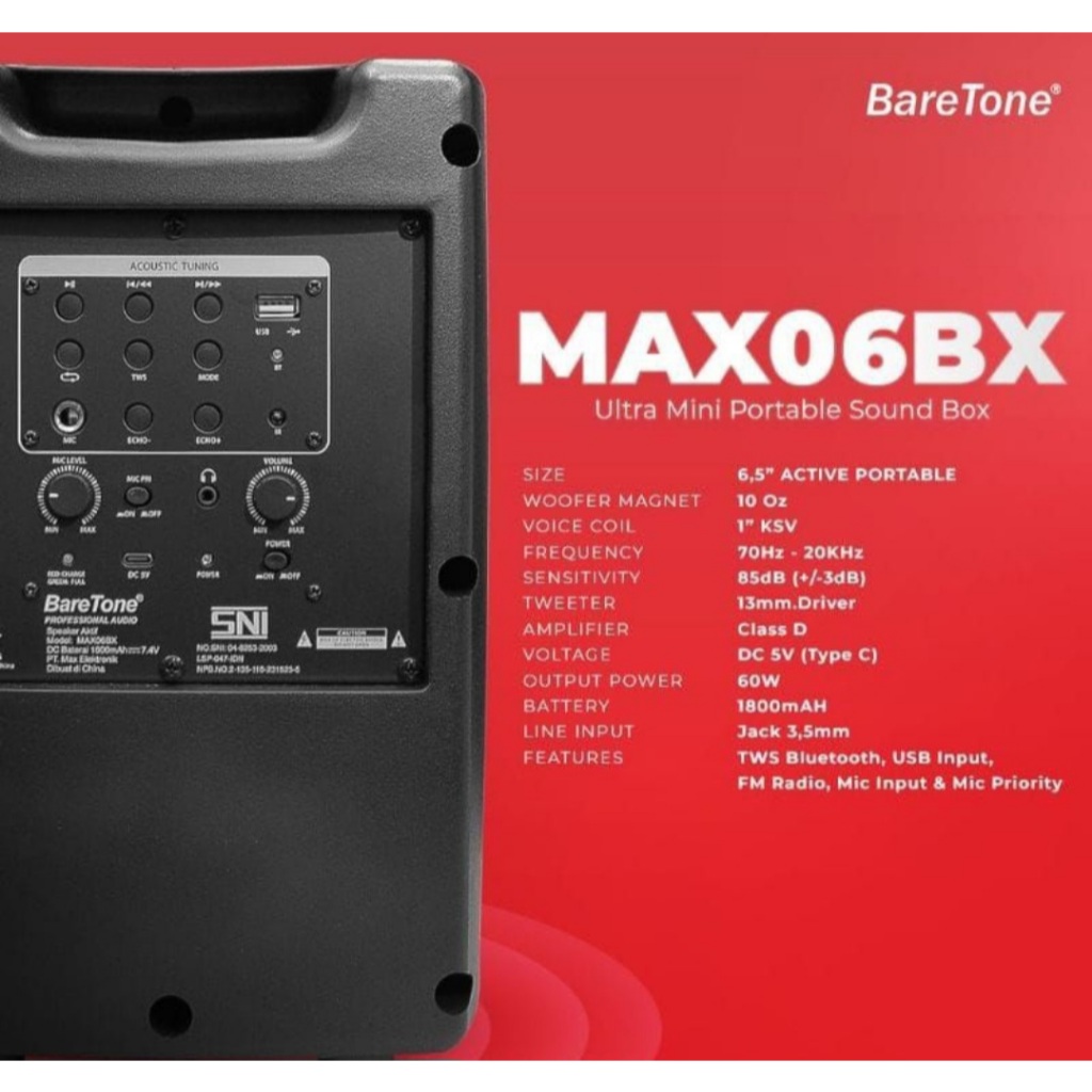 Speker aktif portabel mini BARETONE MAX-06BX SPEAKER BLUETOOTH KARAOKE SISTEM