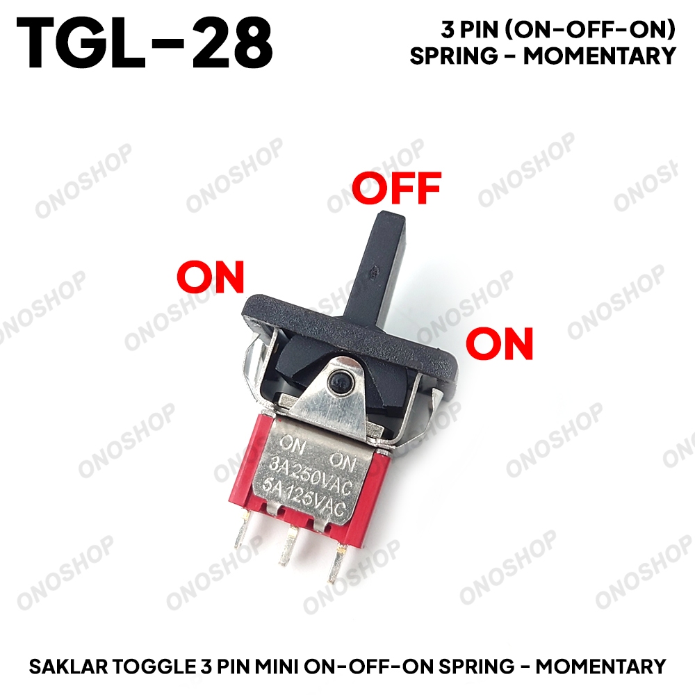 Saklar Toggle 3 Pin Mini On-Off-On Spring - Momentary