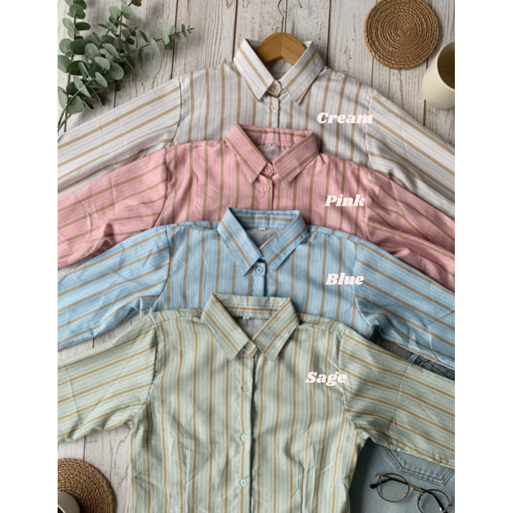 Wispie Girl Boss fitted Shirt / Kemeja kerja wanita fit garis stripe karet lembut / kemeja wispie st