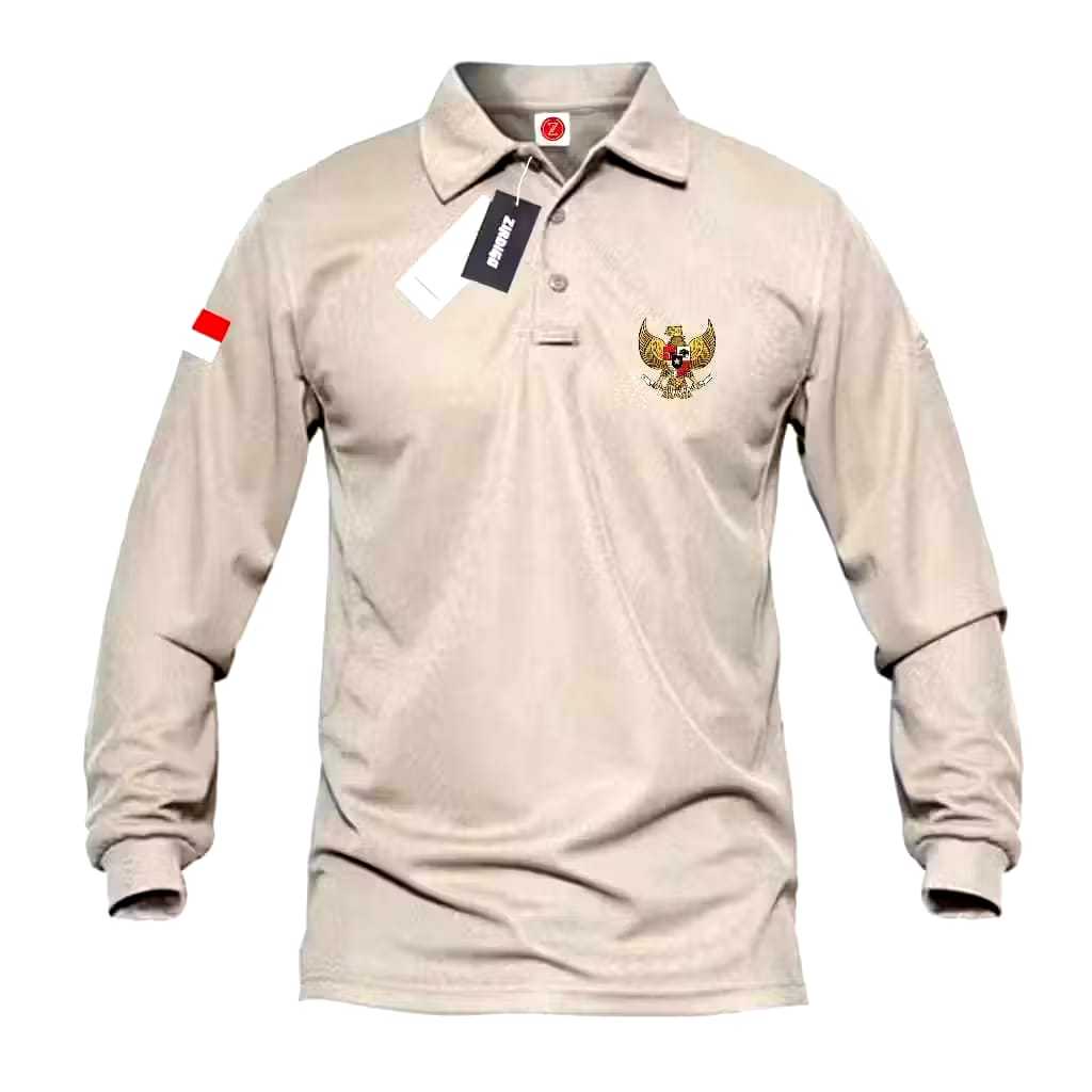 Polo Shirt Lengan Panjang Logo Garuda + Bendera Tangan / Kaos Kerah Seragam / COD