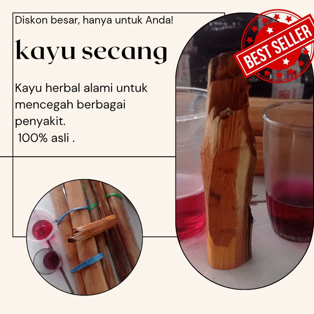 kayu secang super merah glondong/batangan herbal alami mencegah 40 macam penyakit 1/2kg
