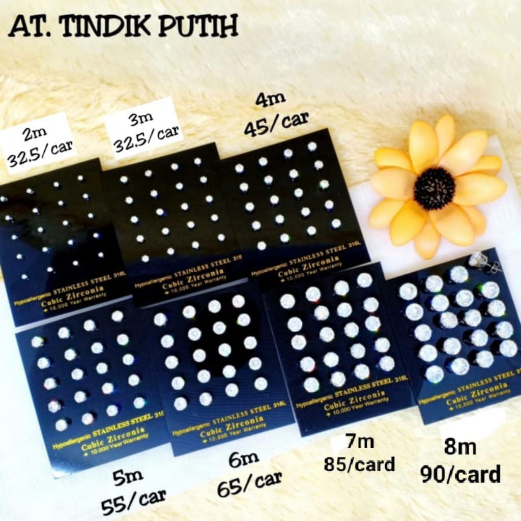 giwang tindik/tusuk bulat putih plating putih 1 pak isi 10 pasang asli titanium