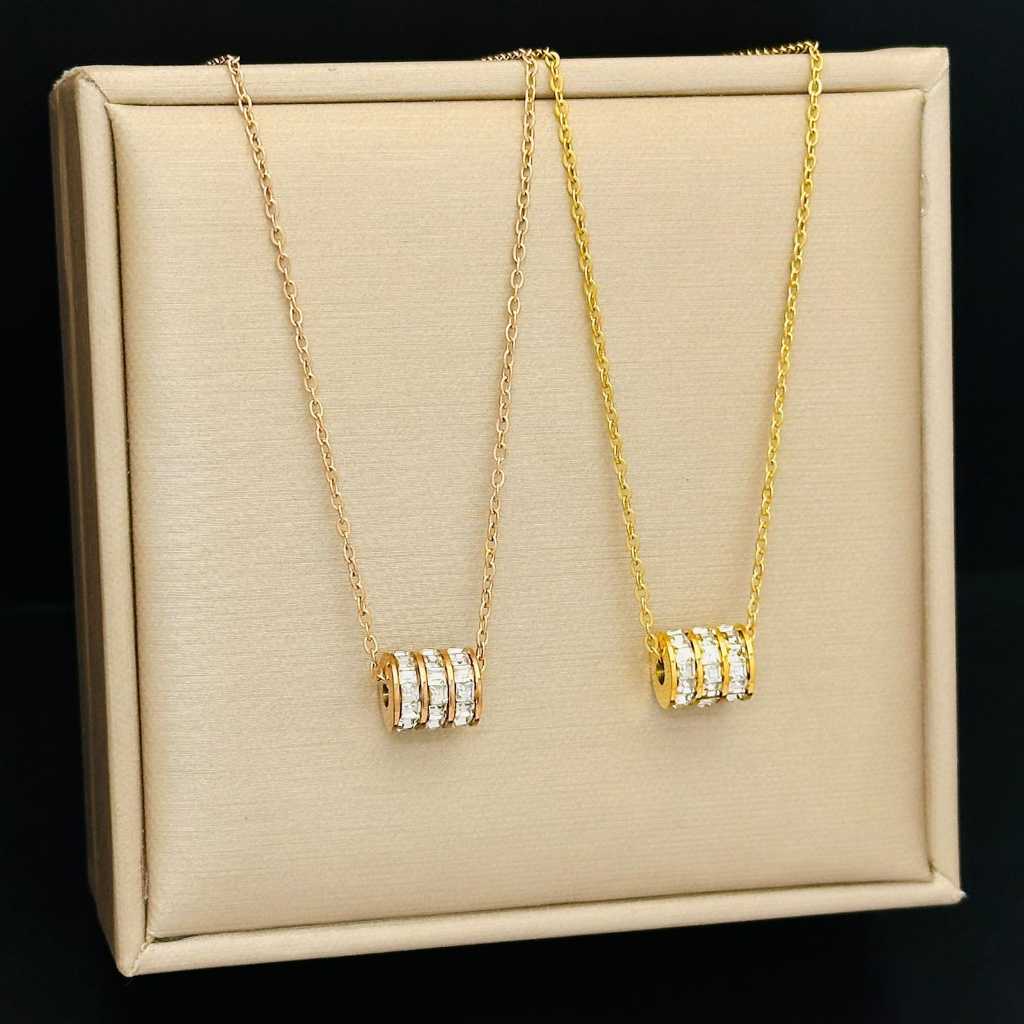 Kalung Titanium Wanita Zirkon Berbentuk Tabung Kalung Rantai Liontin Klavikula Rantai Fashion Akseso