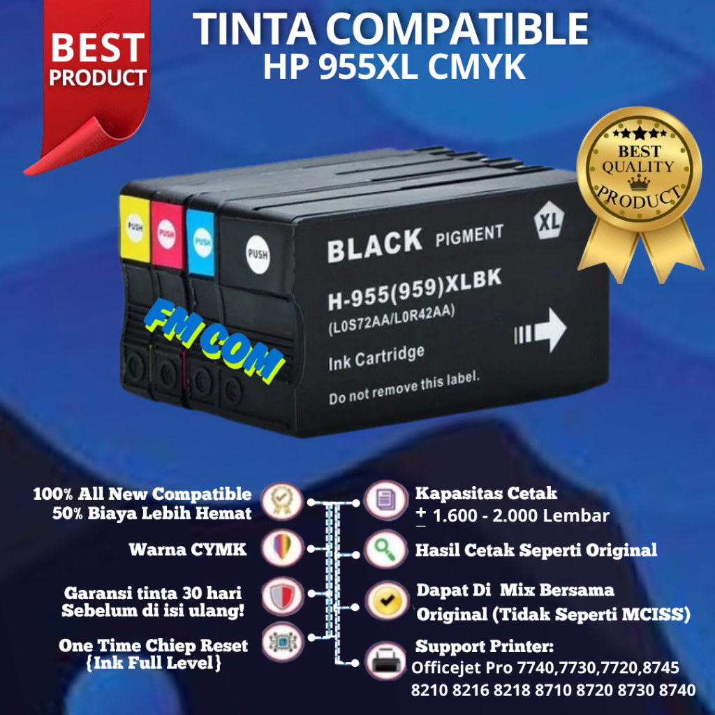 Compatible Cartridge Tinta 955XL 955 XL Tinta Printer HP OfficeJet Pro 8210 7740 8740