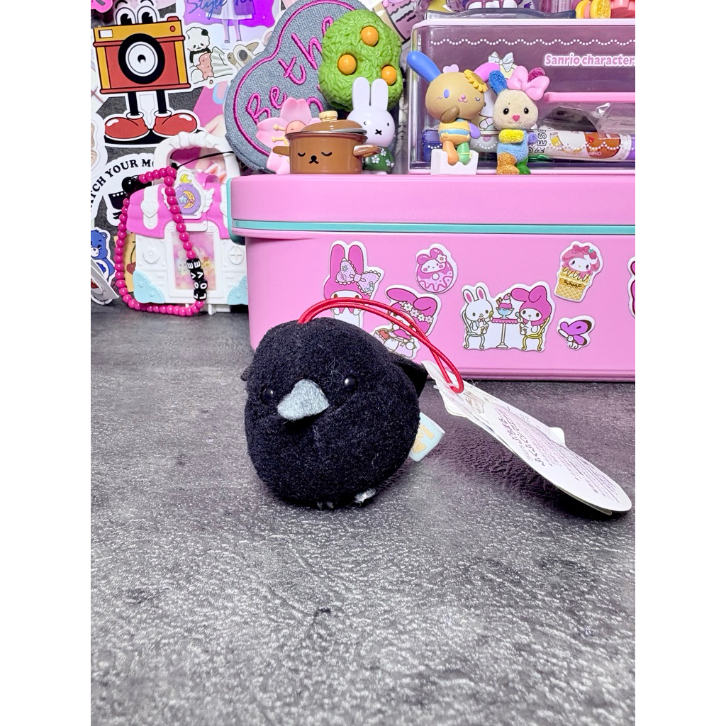 Amuse Amufun Burung Hitam Plushie Ganci Keychain