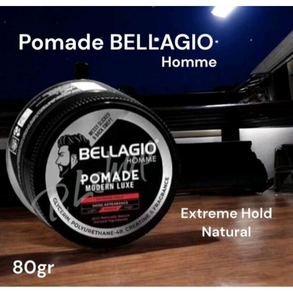 Bellagio Homme Pomade Penata Rambut Modern Luxe Extreme Hold Natural 80 g100% Original