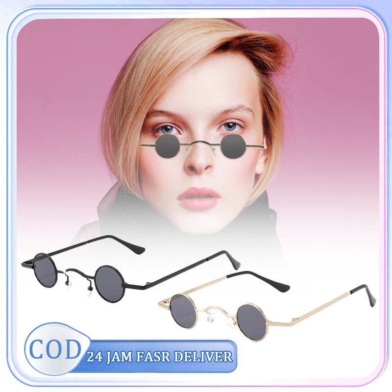 2pcs Kacamata Retro Bulat Kecil Kacamata Bulat Boboho Hitam Pria Wanita Kacamata Bulat Kecil Fashion