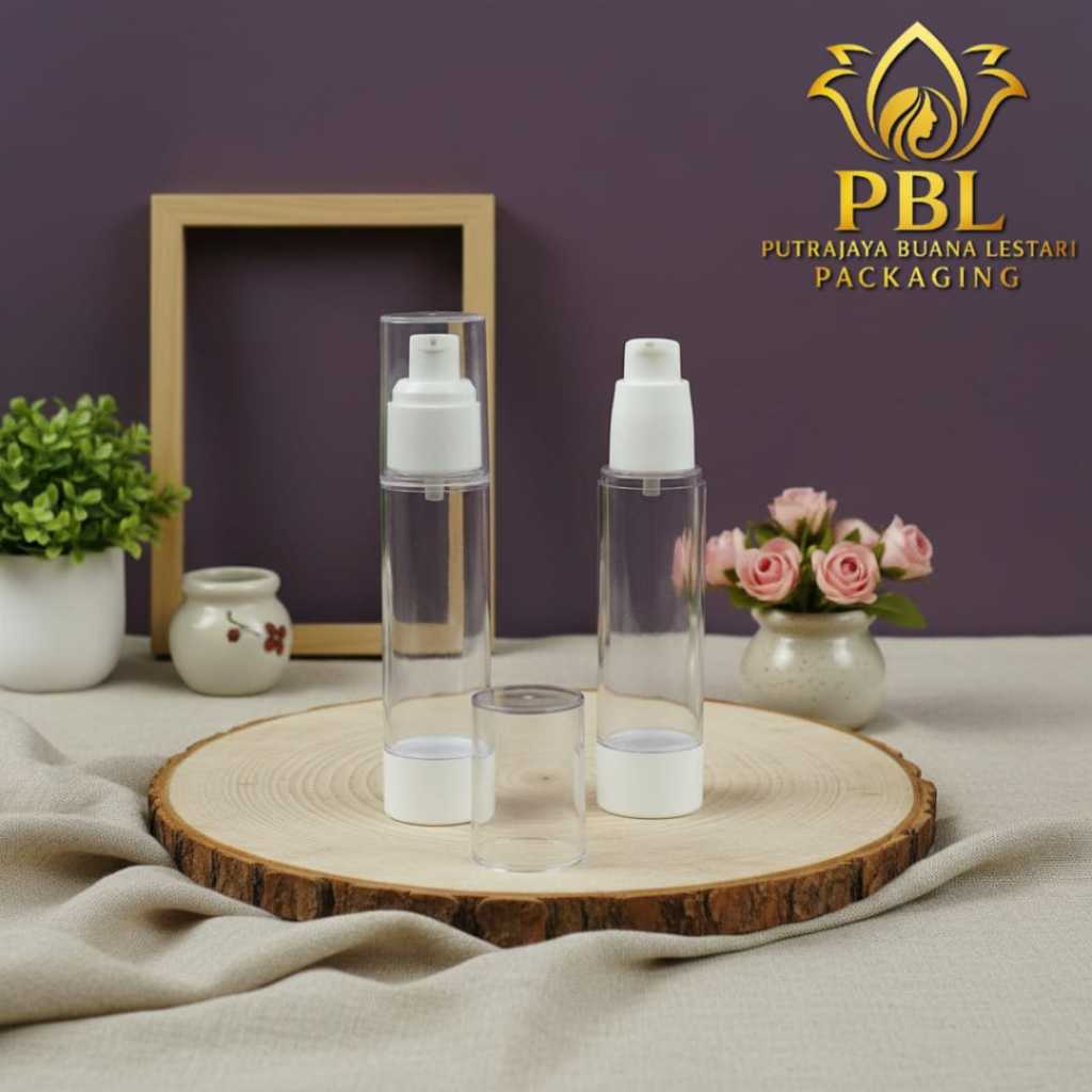 Botol Airless Pump 50ml Acrylic / Botol Pump Airless Bening Akrilik 50ml / Botol Serum & Lotion 50ml