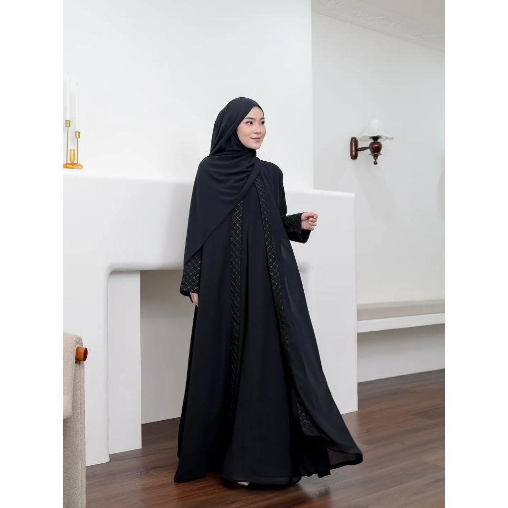 Melisa Abaya Wanita Muslim Terbaru Ceruty Babydoll Mix Tille Kotak Gamis Lebaran Elegan