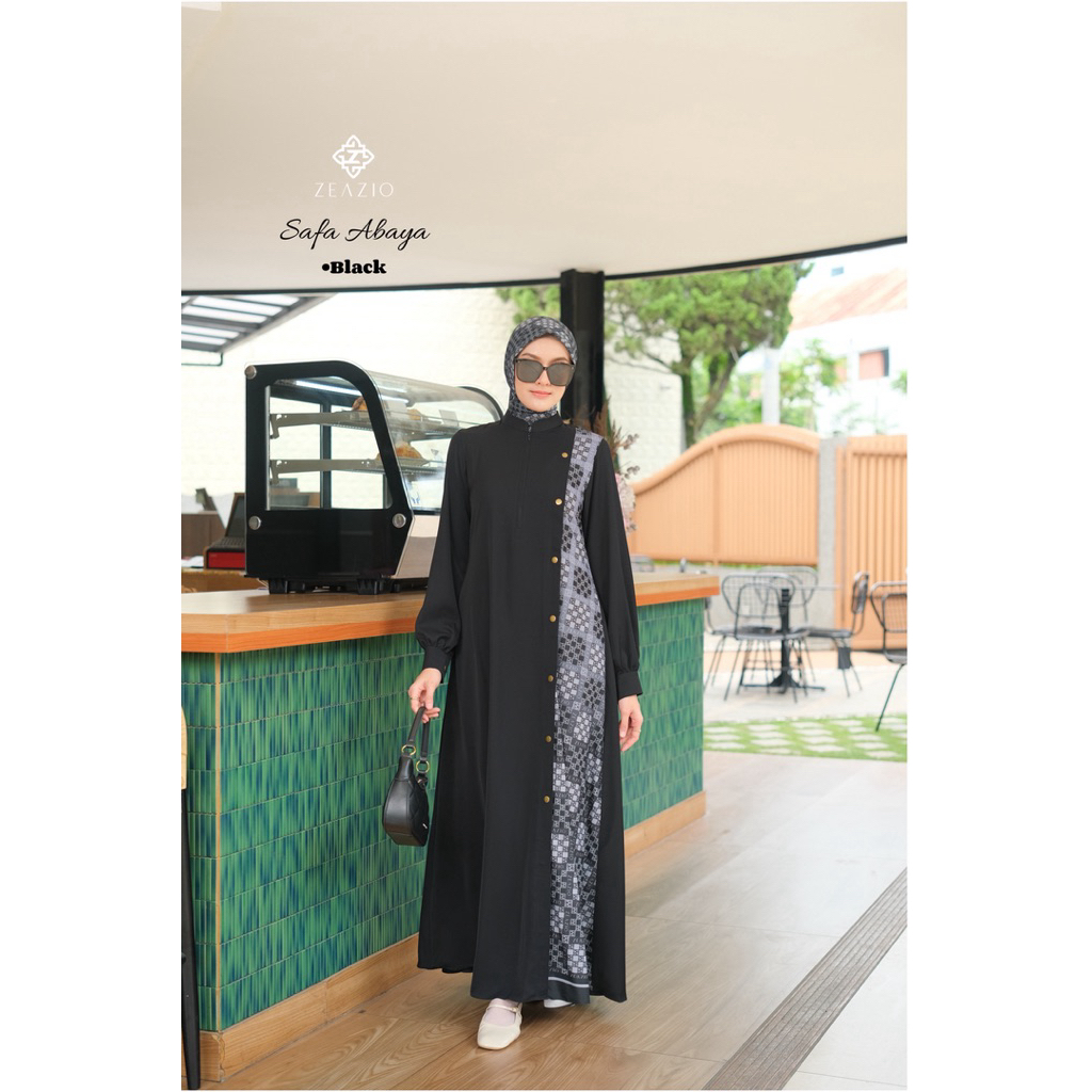 Zeazio - Safa Abaya Black (Abaya Gamis Set Scarf Haji & Umrah Bahan Anti Uv Original)