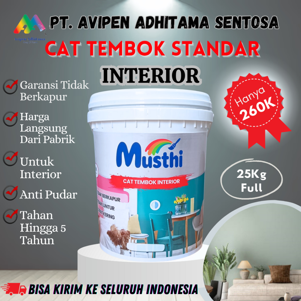 Cat Tembok Dinding Interior Dalam Rumah Standar Pro Musthi Paint 25 Kg