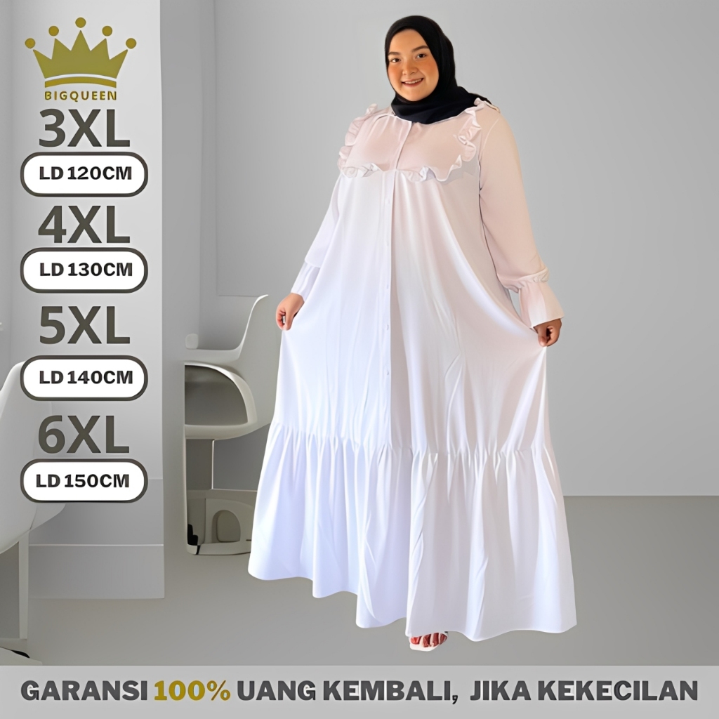 Gamis Jumbo LD 120 130 140 150 Syari Terbaru Polos Premium Mewah Baju Lebaran Wanita Abaya Putih