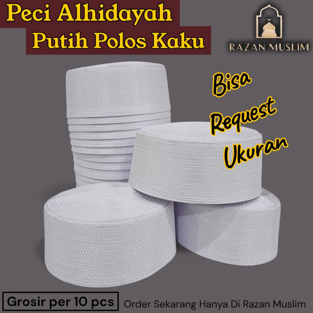 Peci Alhidayah Putih Polos Kaku Premium – Grosir Isi 10 pcs