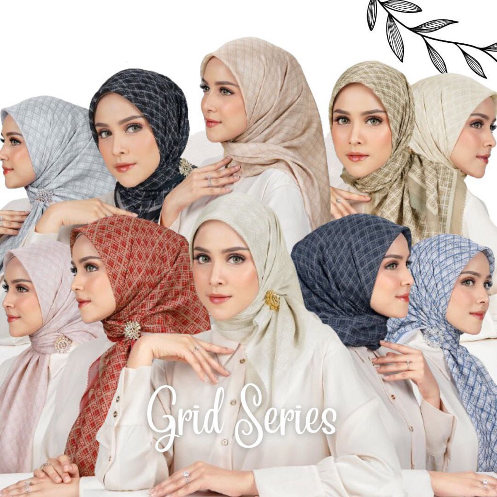 Hijab GRID SERIES Lasercut titik3 buttonscraves semi Original /Logo Plat B logam