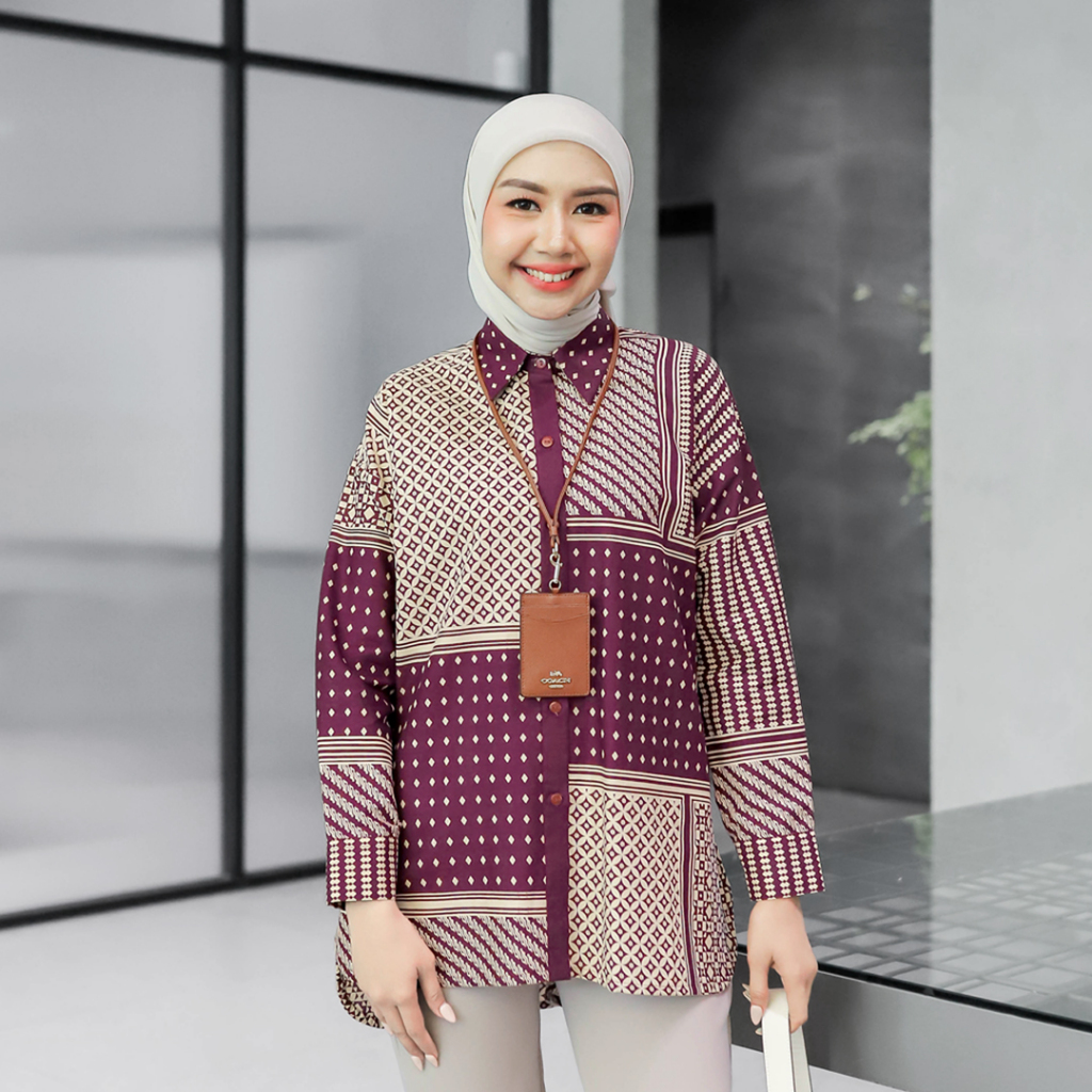 NINGRUM Oversized Shirt Batik Wanita Modern Batik Kerja Kantor Wanita