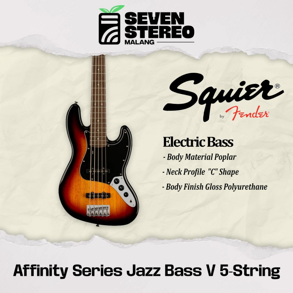 Squier Affinity Series Jazz Bass V 5-String Electric Bass Guitar, Laurel FB, 3-Color Sunburst