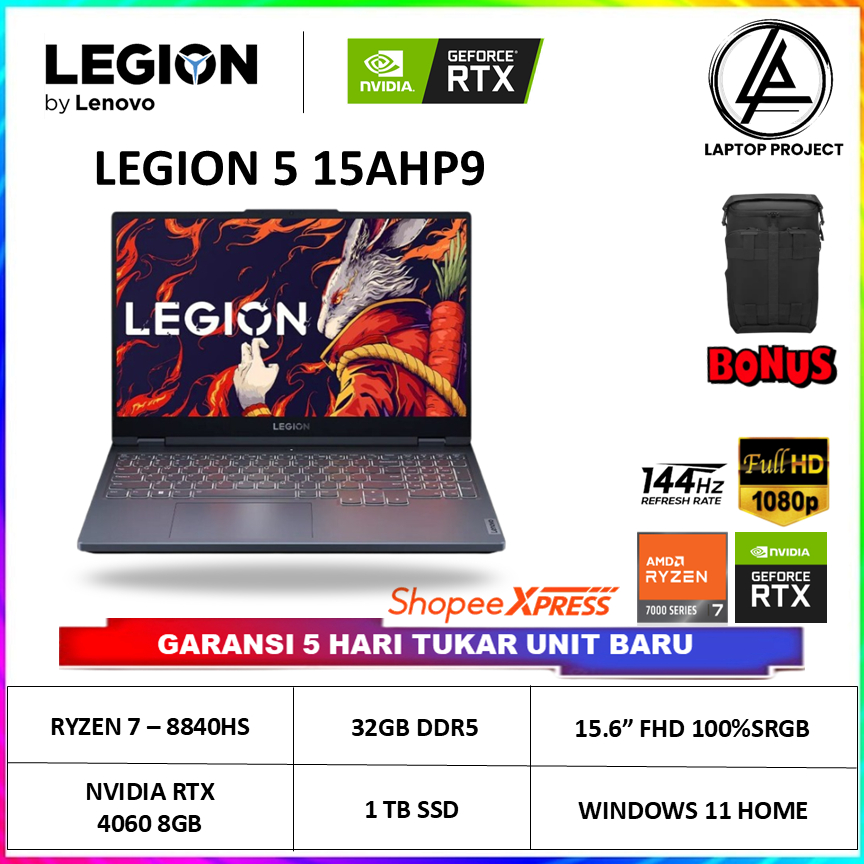 Lenovo LEGION 5 15 RTX4060 RYZEN 7 7840HS 32GB 1TB 15.6 FHD 100%sRGB W11 - Legion 5 15APH9