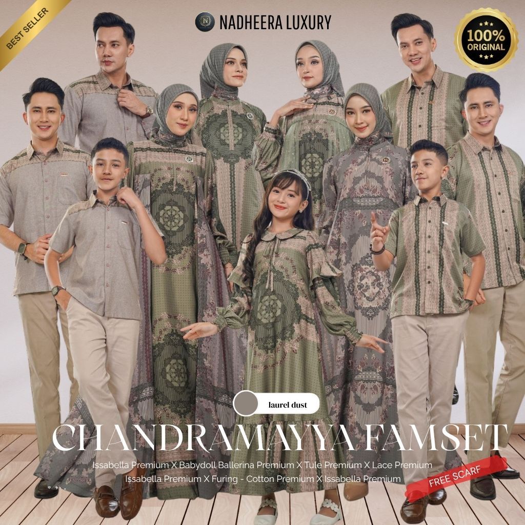 READY BISA COD / CHANDRAMAYYA FAMSET ( LAUREL DUST) (Free Scarf untuk Dress & Midi Dress Style 1-4) 