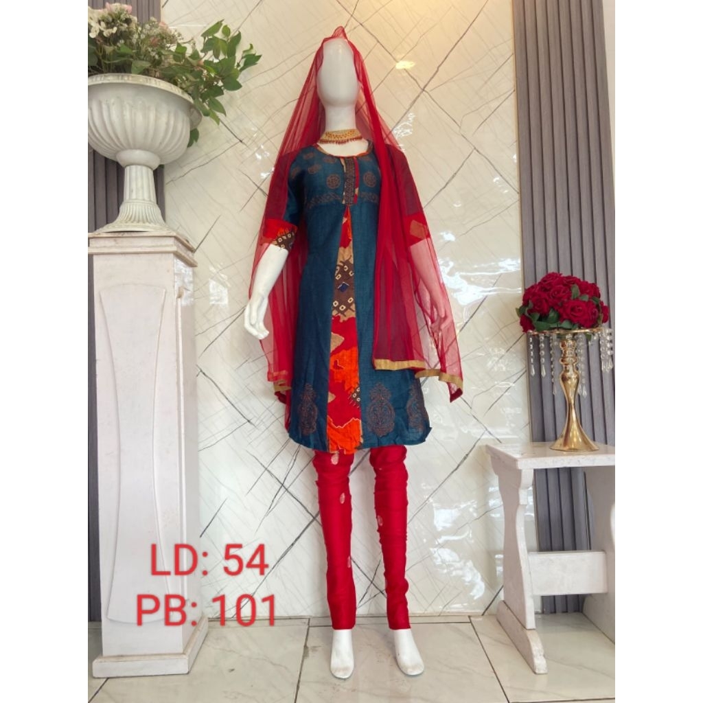 Kurti set PL navy&merah