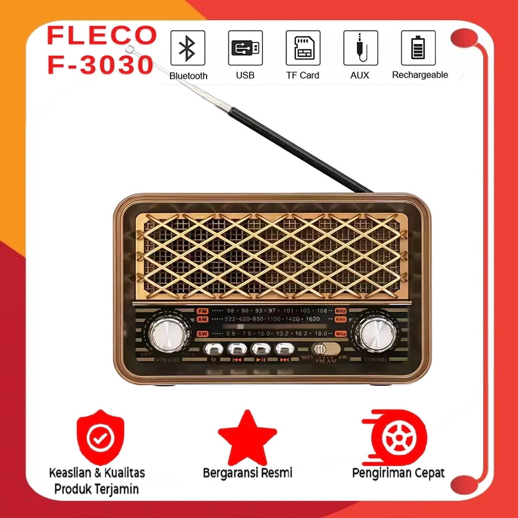 Fleco F-3030BTL Radio Bluetooth Senter Full Bass