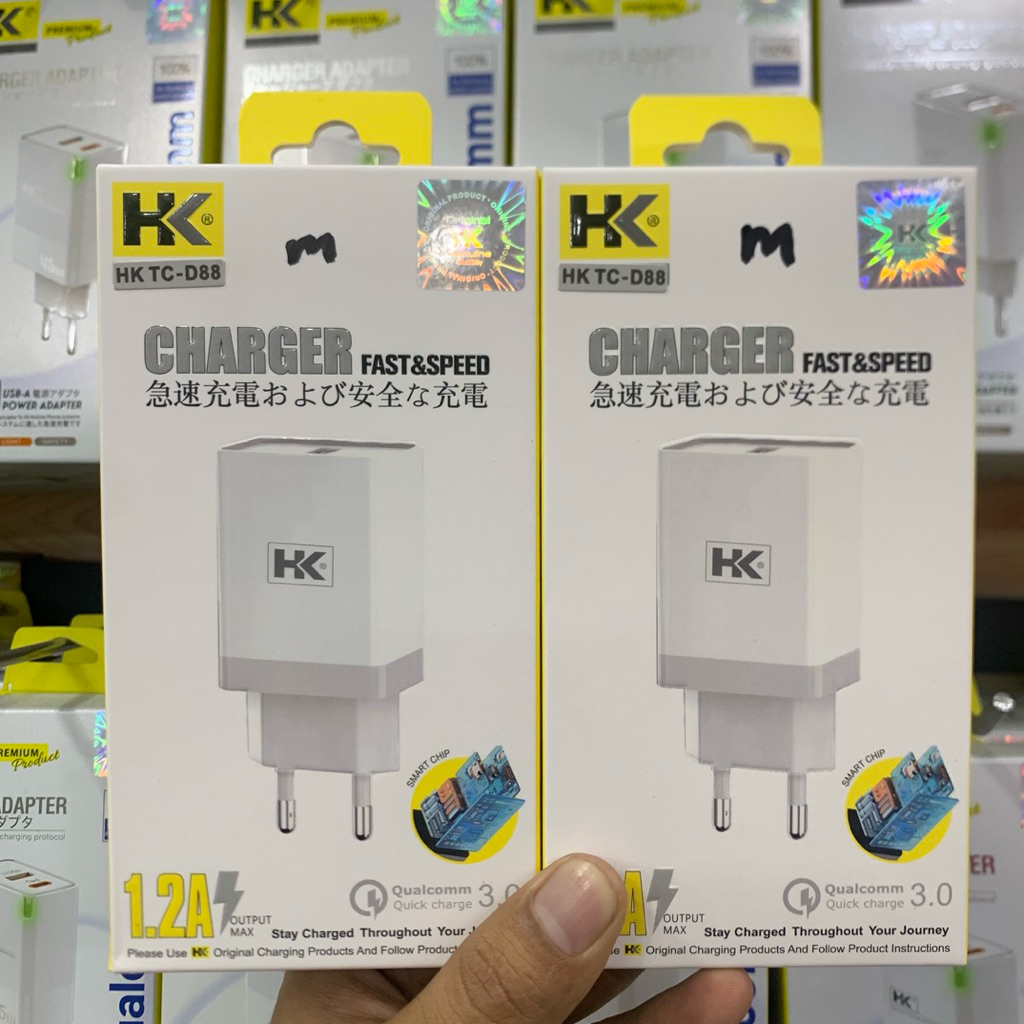 Charger HK D88 Single Port USB 5V 1.2A Free Micro Cable