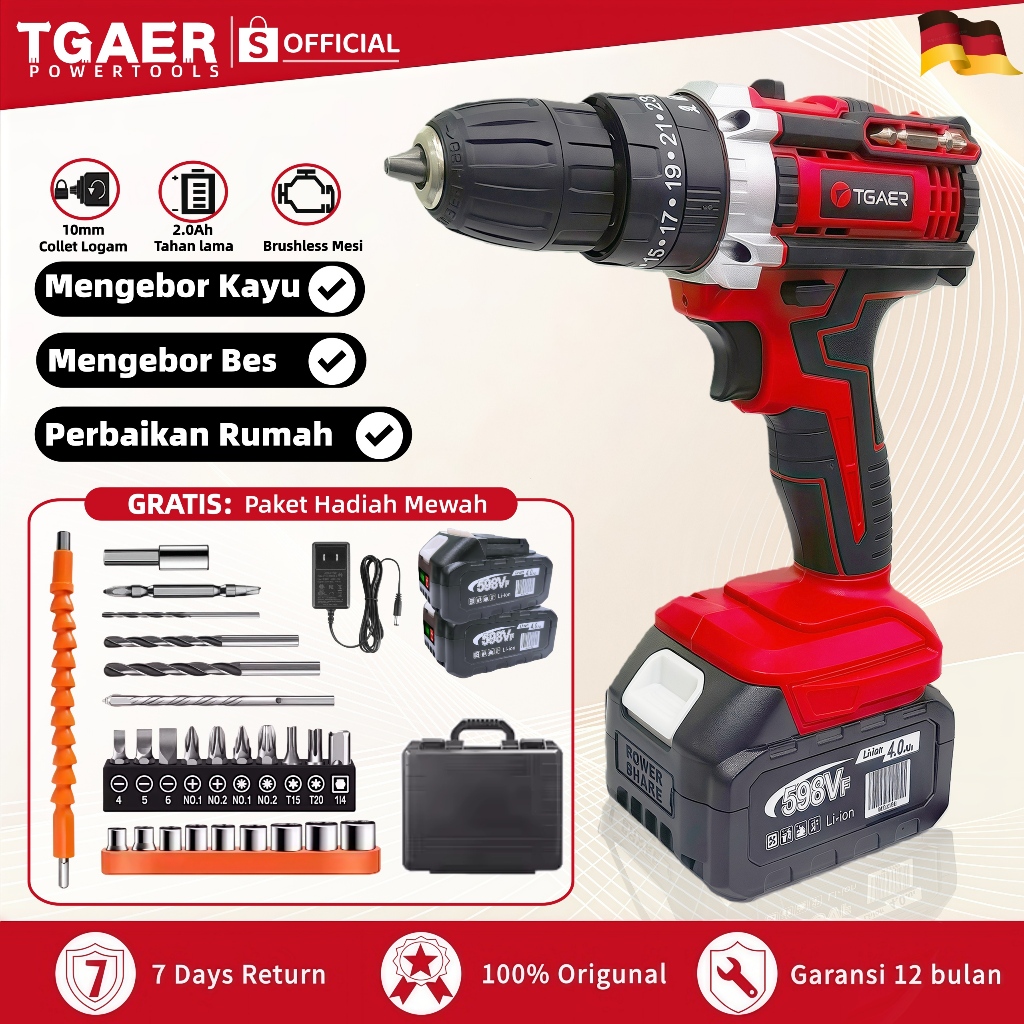 TGAER BISA COD Mesin bor baterai 21VF / Baterai bor/10mm Bor 2baterai/Bor baterai murah berkualitas/
