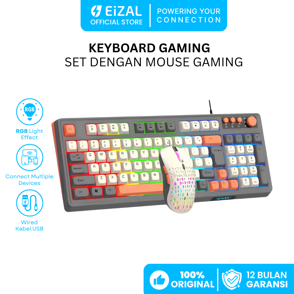 EiZAL Keyboard Mouse Gaming Set Silent Click K98 Wired Keyboard Mechanical Keyboard RGB