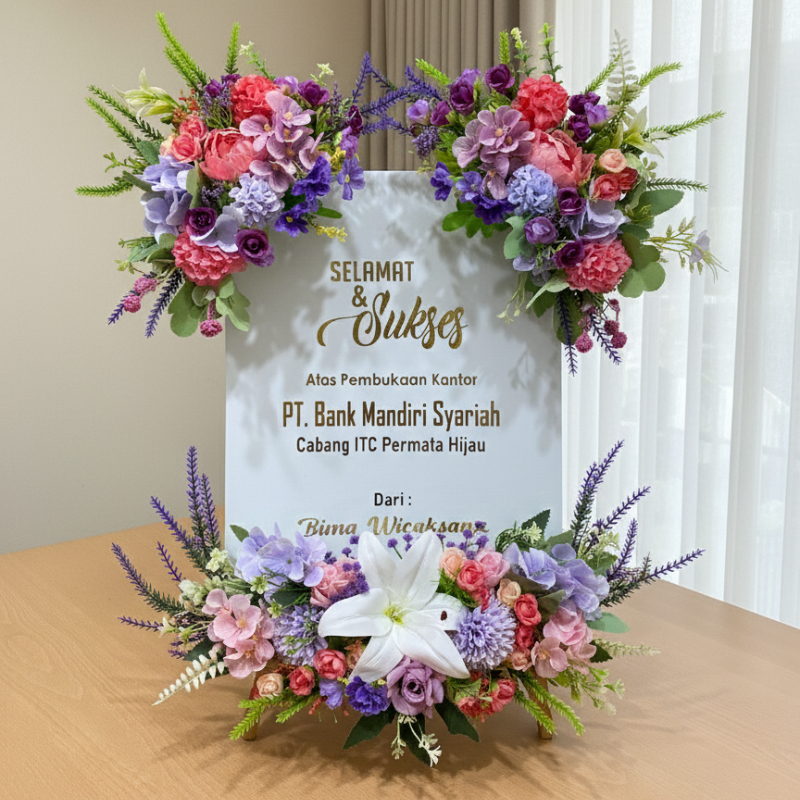 Standing Acrylic Bunga Hias Premium | Papan Bunga Congratulations, Wisuda, Wedding, Pajangan Event