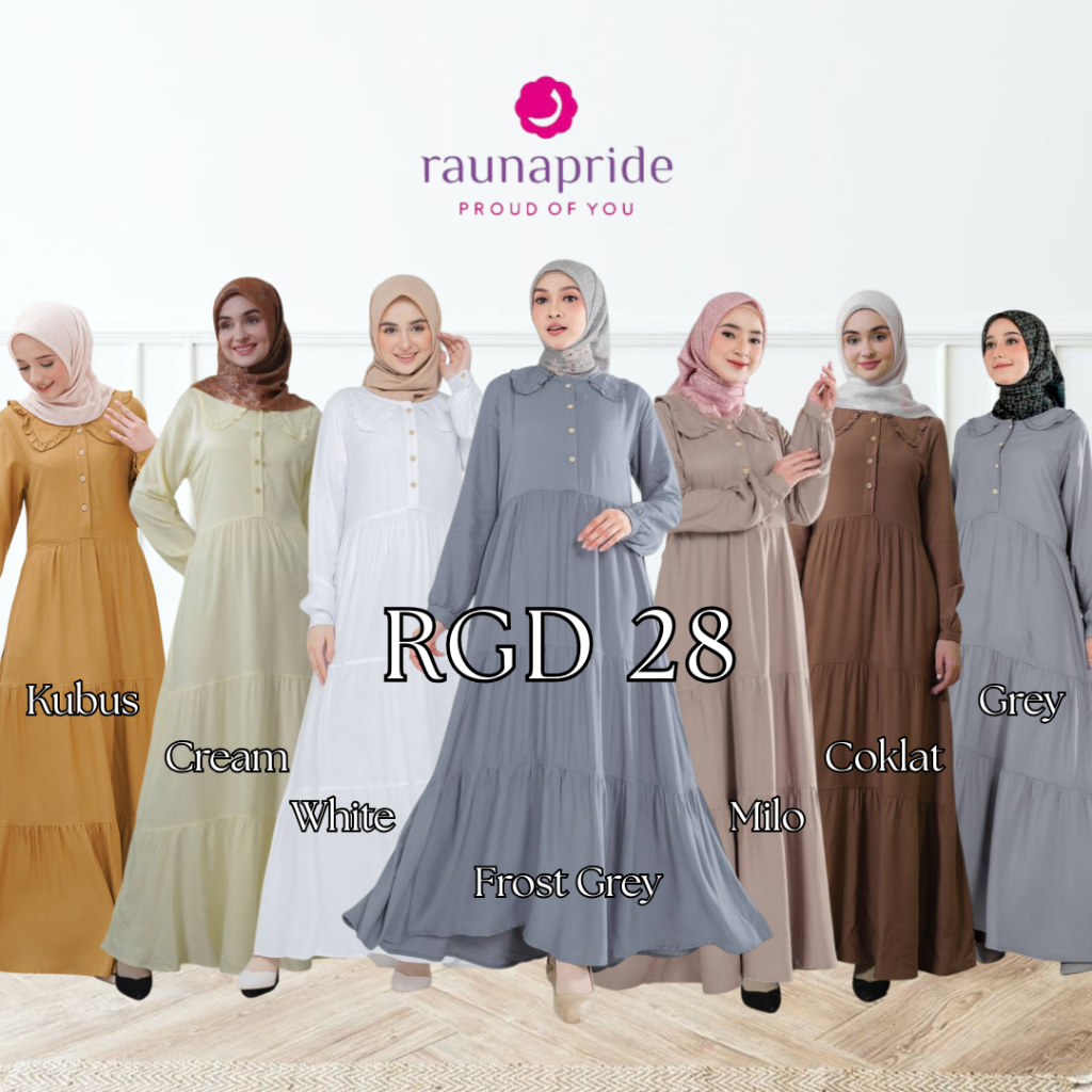GAMIS KATUN RAYON RAUNA RGD 28 ORIGINAL DRESS BAJU BUSANA MUSLIM BUSUI BAHAN KATUN RAYON PREMIUM POL