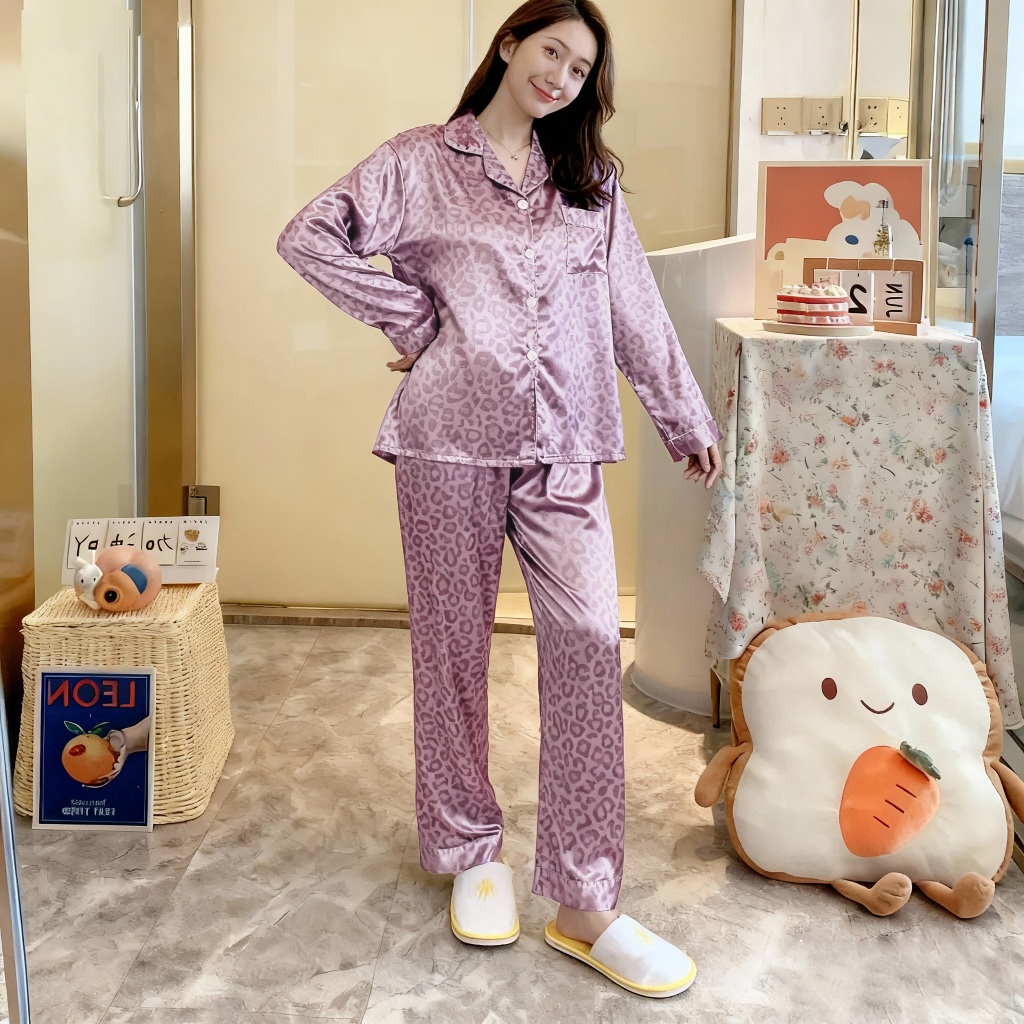 2025 piyama wanita tipis macan tutul baju rumahan wanita one set kekinian