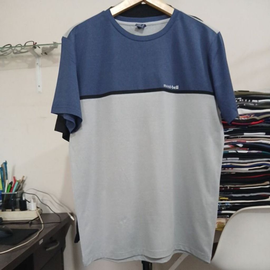 Kaos katun Jersey dry fit 2 warna kerah kencang seperti baru MONT BELL second Original size L ld 108