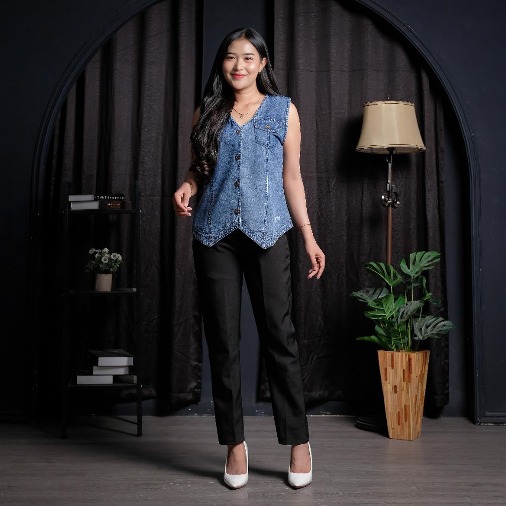 marieska outer Vest Jeans Wanita – Atasan Denim Tanpa Lengan Kekinian
