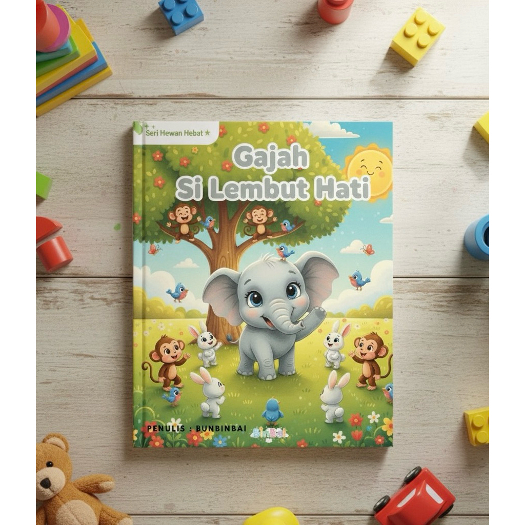 Buku dongeng anak tema Hewan 1 buku (gajah si lembut hati)- full warna - membantu anak membangun kar