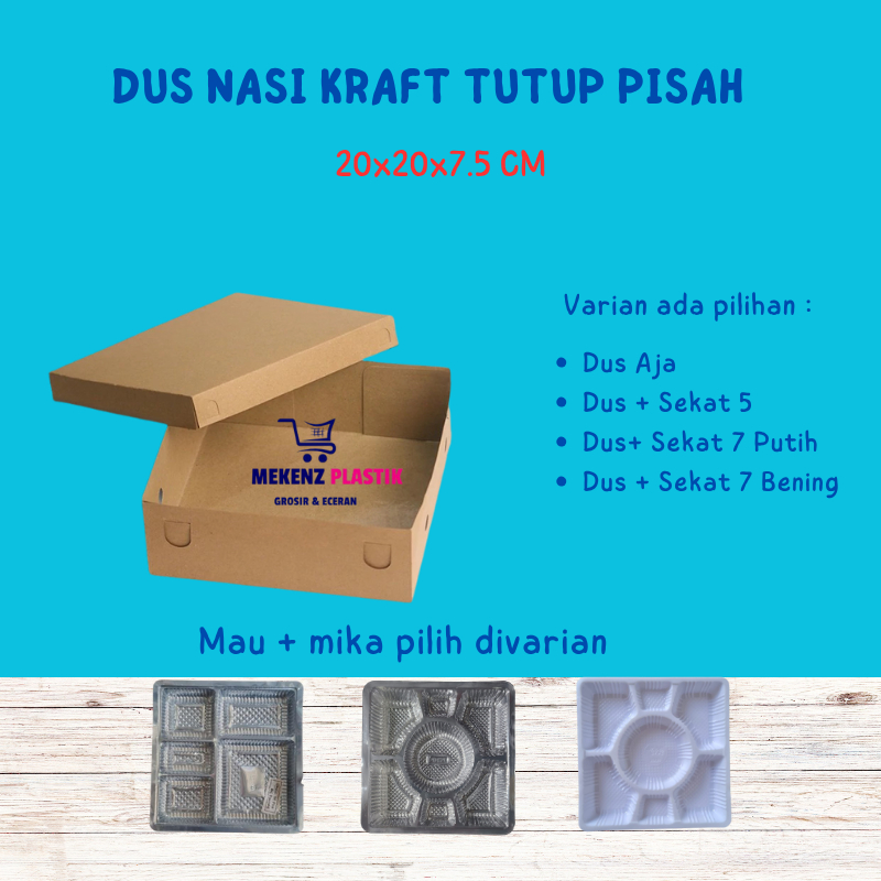 Box Dus Nasi Kotak Catering 20x20 Tutup Pisah l Kotak Nasi Kraft Laminasi Katering 20x20