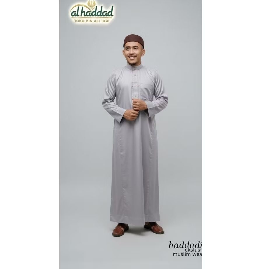 Gamis pria - abu-abu muda/ jubah pria haddadi harromain