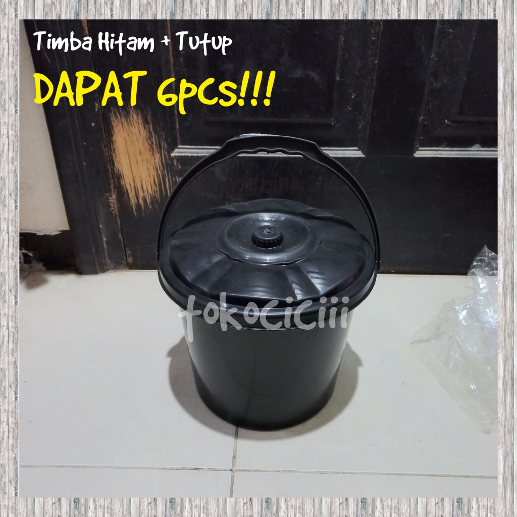 6PCS Timba hitam + tutup timbo hajatan berkatan syukuran ember gagang plastik serbaguna