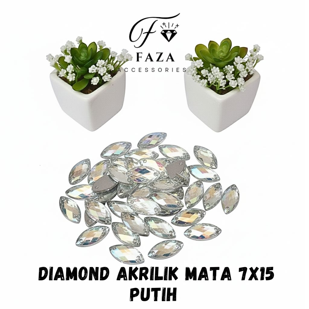 [50 Pcs] Akrlilik Sampan Mata 7x15 Putih / Diamond Sampan / Taiwan / Payet Sampan / Mute Sampan / Sa