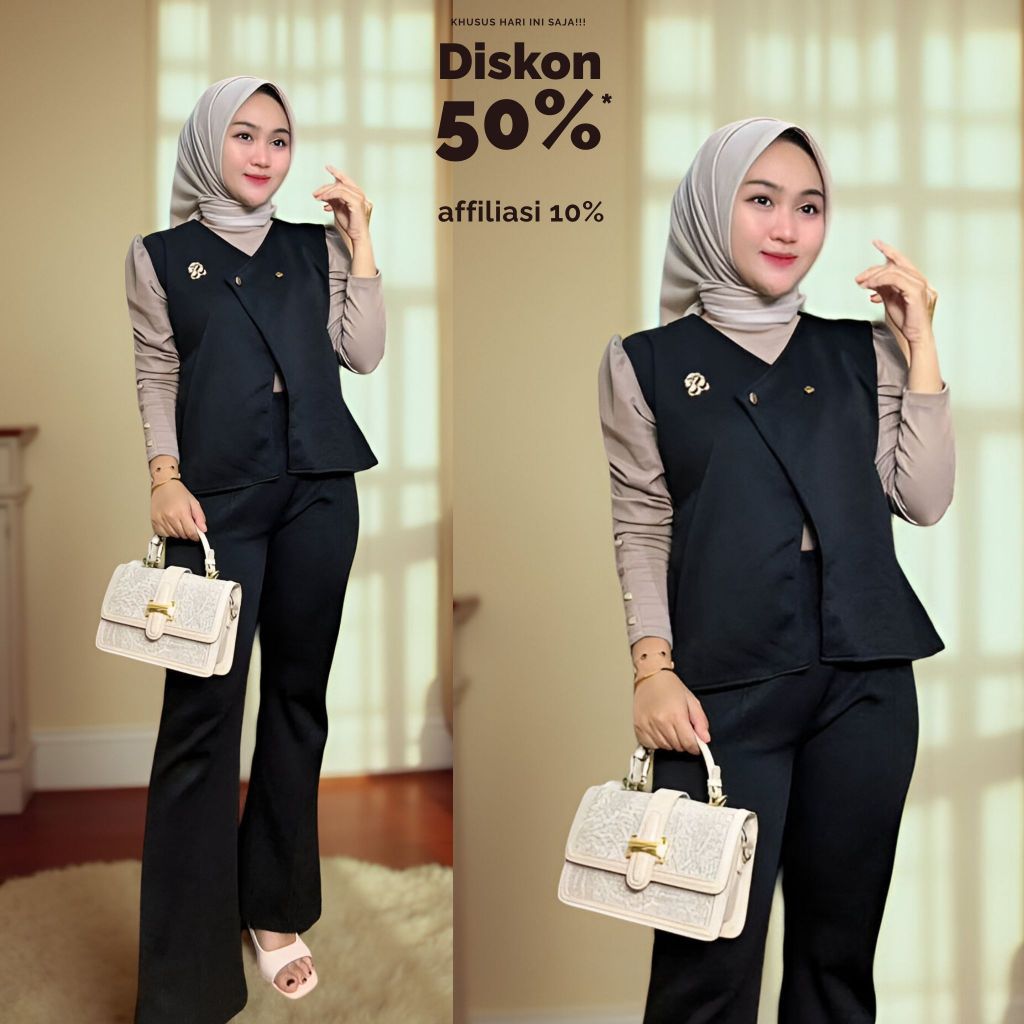 FX - Setelan Vest Kancing Bahan Scuba Premium Nyaman Setelan Wanita Lokal By FX