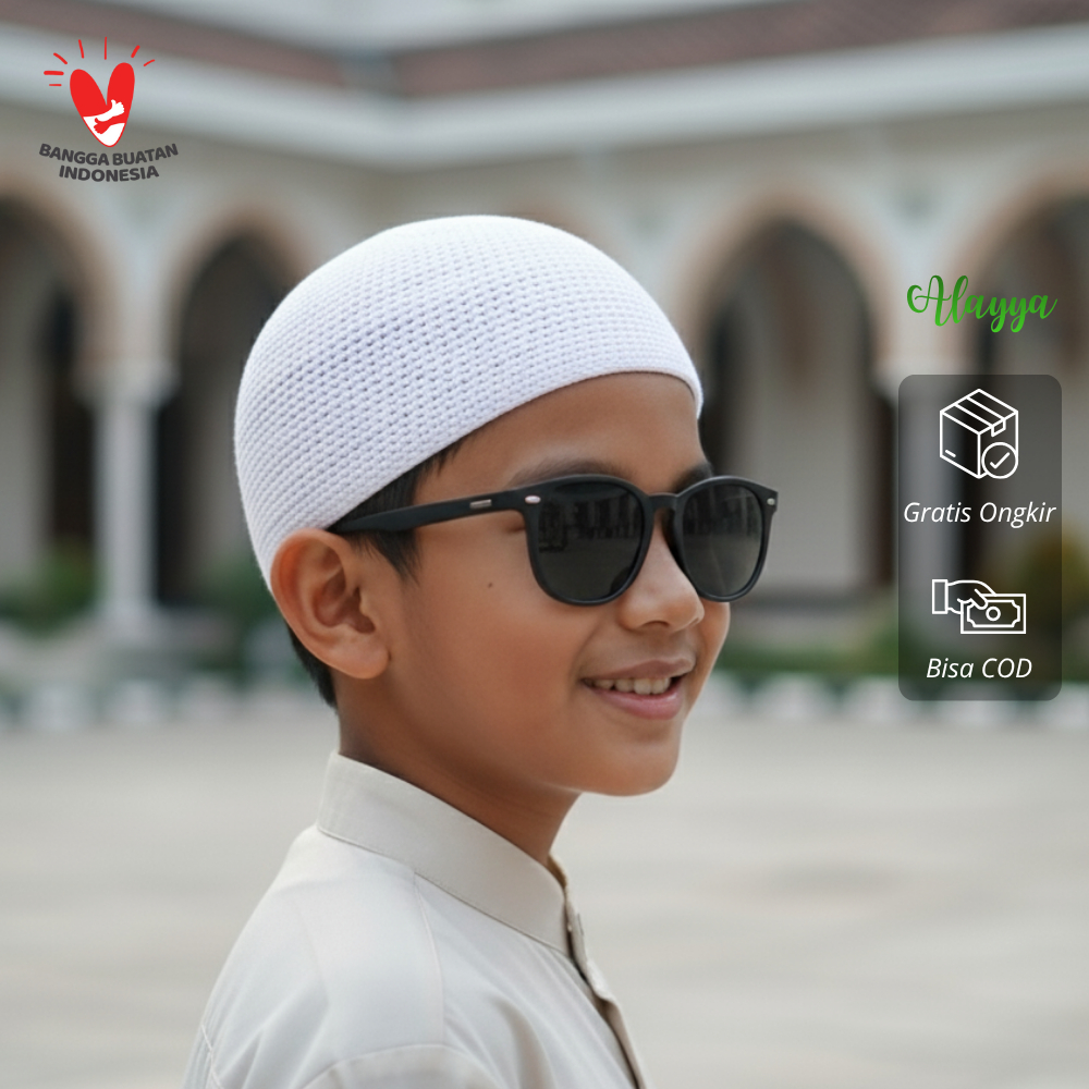 Peci Rajut Yaman Anak Anak TK Warna Putih | Kopiah Songkok Tebal Handmade