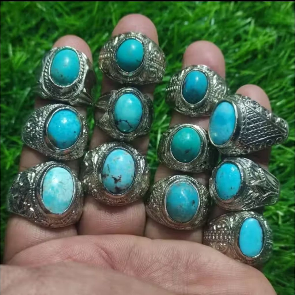 Cincin batu akik biru pirus mesir blue sky 100% asli natural alam