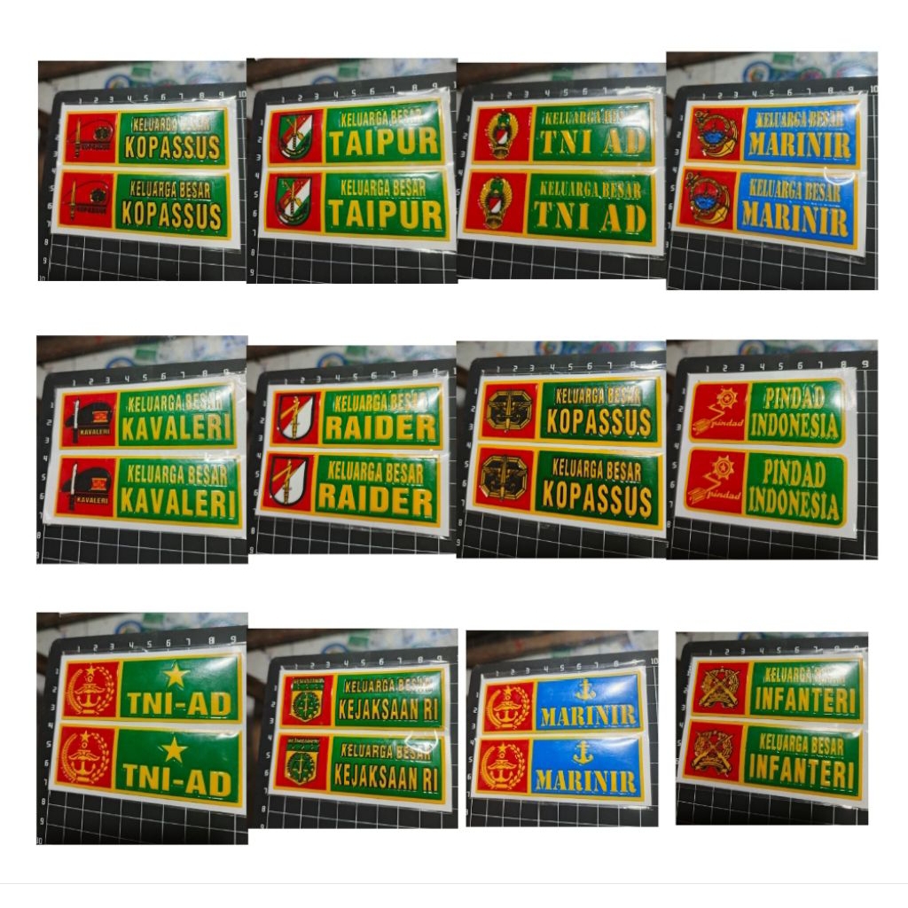 stiker no pol/logo tni ad,kopasus,marinir,raider,infantri,taipur,kavaleri dll.