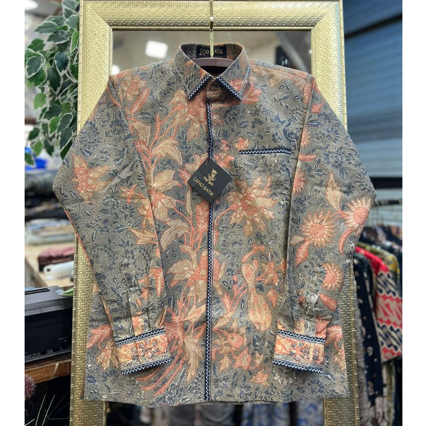Lano Batik Semi Jas - Kemeja Batik Smock Semi Jas - Bunga Matahari - Baju Batik Pria - Kemeja Batik 