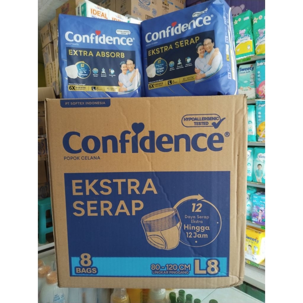 CONFIDENCE EXTRA ABSORB CELANA KARTON (M 10 x 8 BAGS) (L 8 x8 BAGS), (XL 6 x 8  BAGS)x