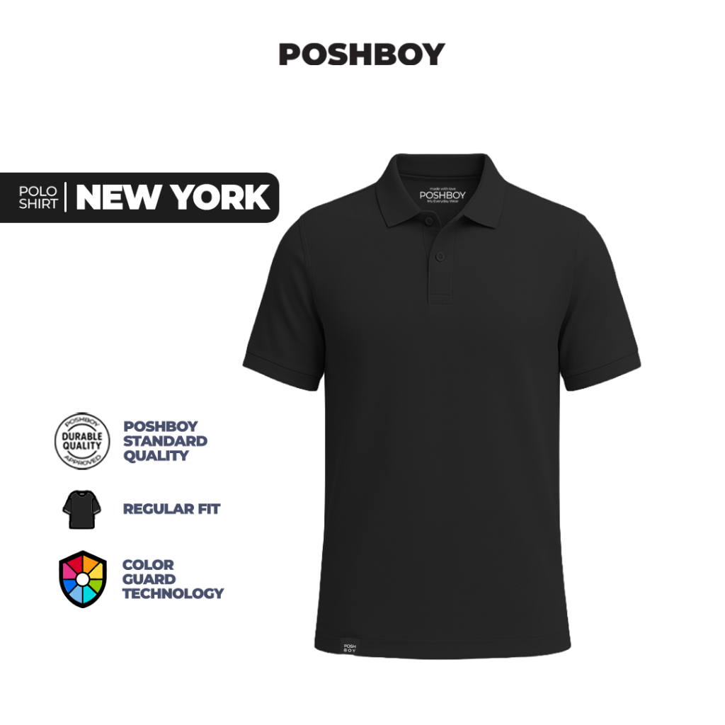 POSHBOY Basic Polo Shirt New York Black - Polo Shirt Pria Lengan Pendek