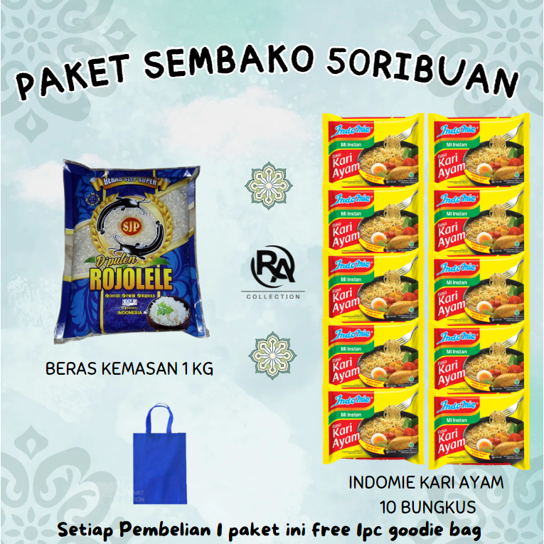Paket Sembako 50 Ribuan Beras Super Quality 1kg + 10 Bks Indomie - Rafka Aulia Collection