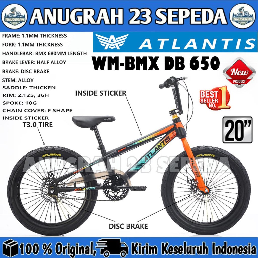 [ PROMO ] Sepeda Anak BMX Atlantis WM BM 650 DB Ukuran 20 Inch Rem Cakram