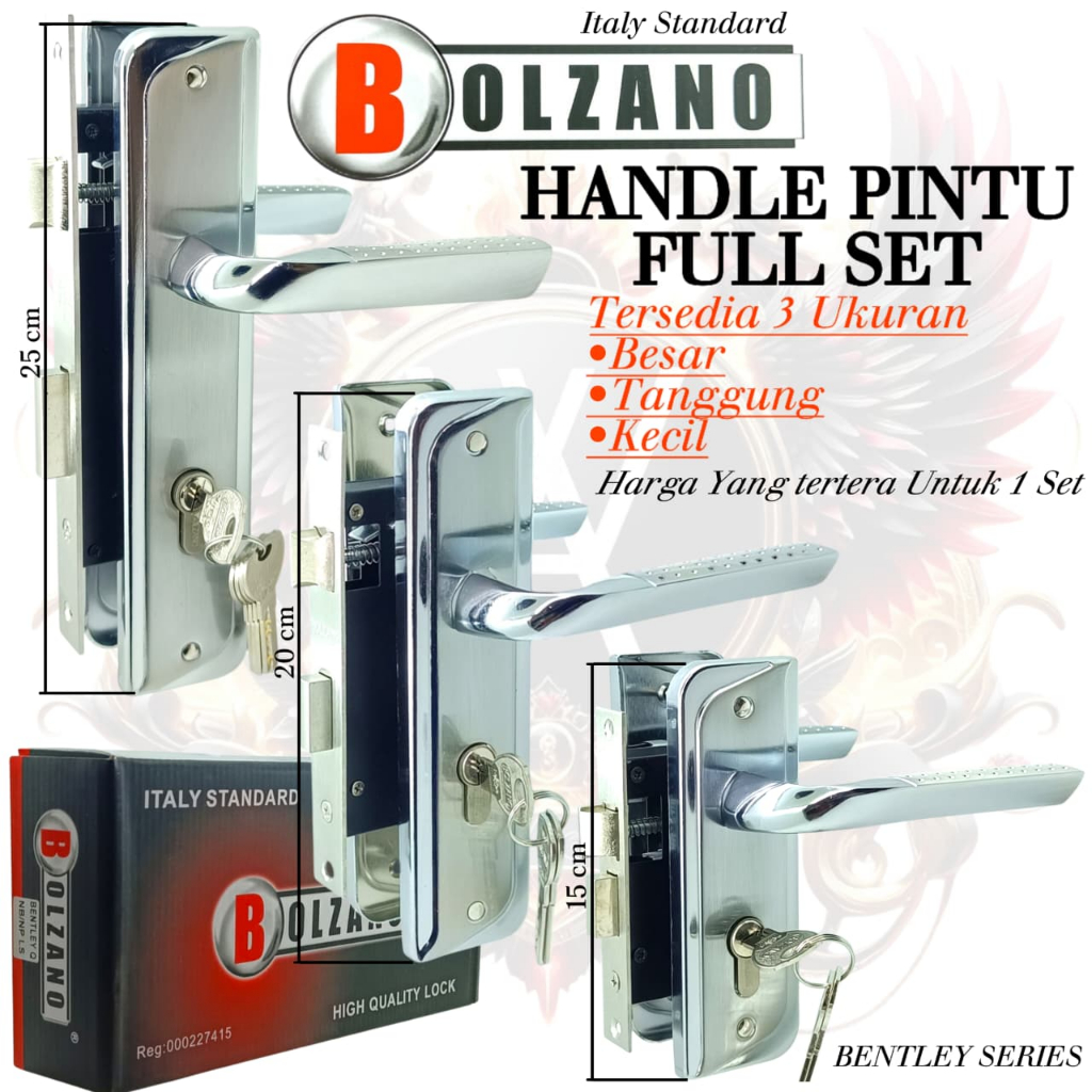 BOLZANO kunci pintu kecil / kunci pintu tanggung / kunci pintu besar handle pintu 1 set lengkap